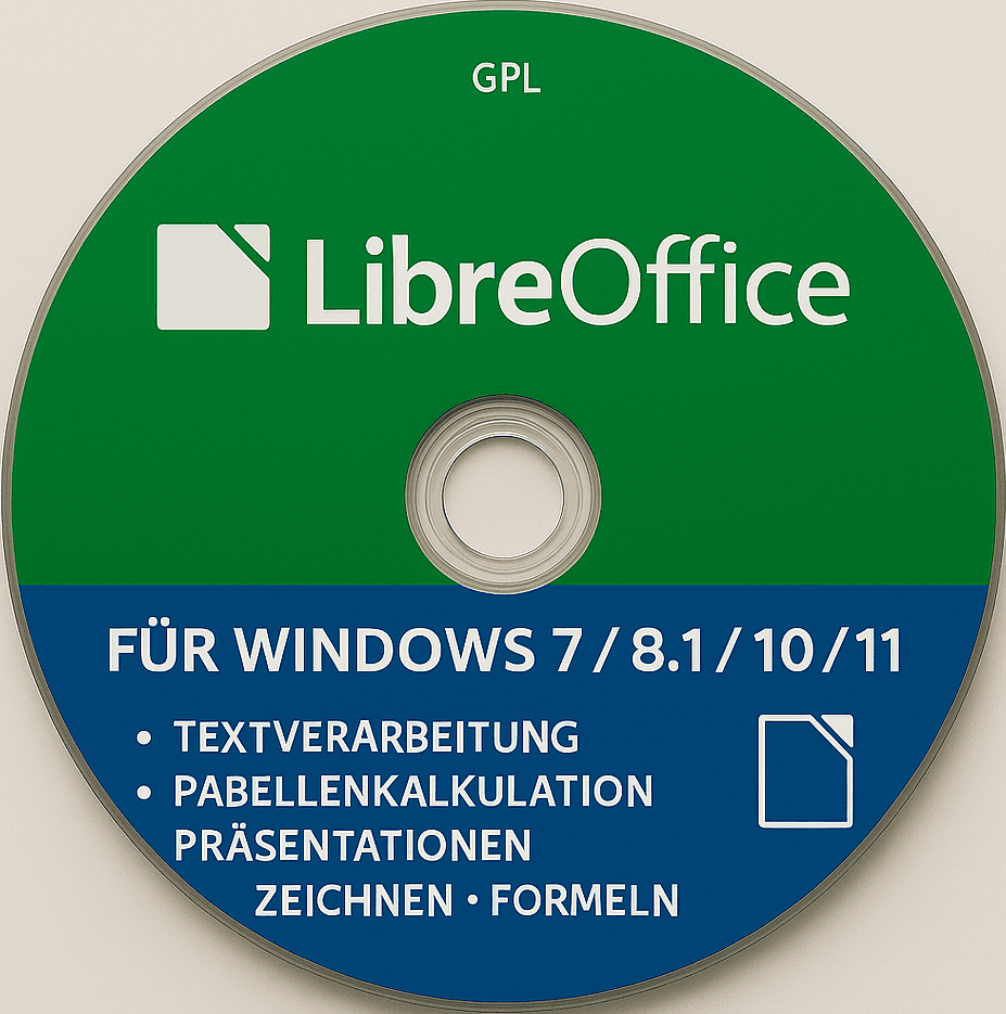 LibreOffice Vollversion DVD für Windows 7/8.1/10/11 mit Textverarbeitung, Tabellenkalkulation und Präsentation – perfekte Offline-Softwarelösung.