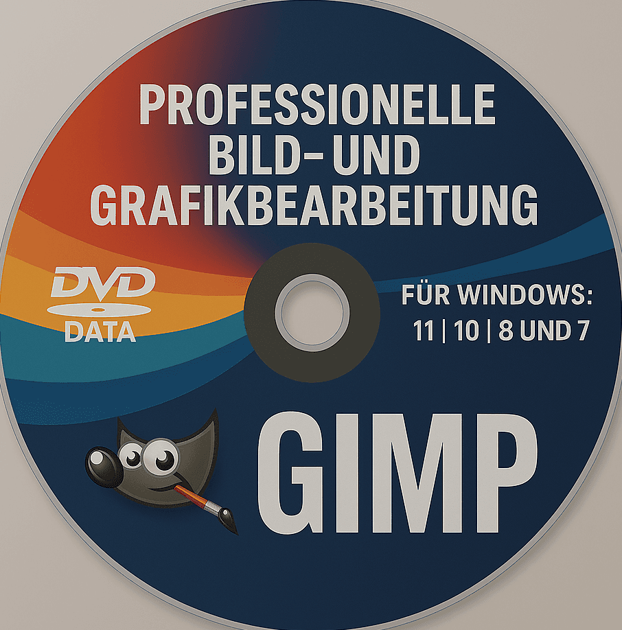 GIMP DVD-Disc mit Aufdruck für professionelle Grafikbearbeitung und Offline-Installation, geeignet für Windows-Systeme ab Version 7.