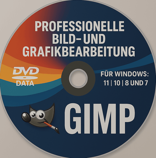 GIMP DVD-Disc mit Aufdruck für professionelle Grafikbearbeitung und Offline-Installation, geeignet für Windows-Systeme ab Version 7.