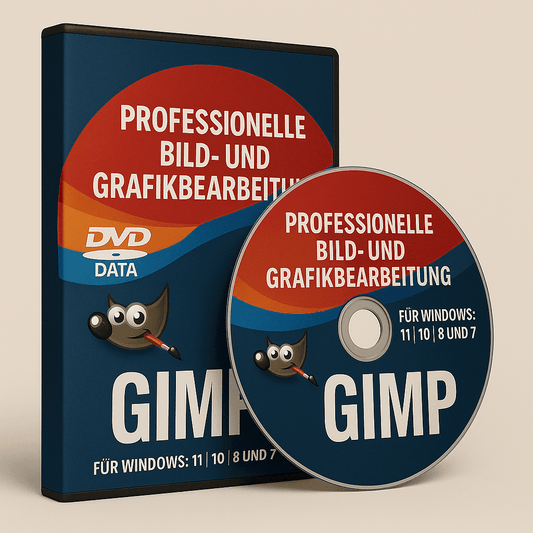 GIMP DVD für Offline-Installation professioneller Bildbearbeitung, kompatibel mit Windows 11, 10, 8 und 7. Inklusive Anleitung und Support.