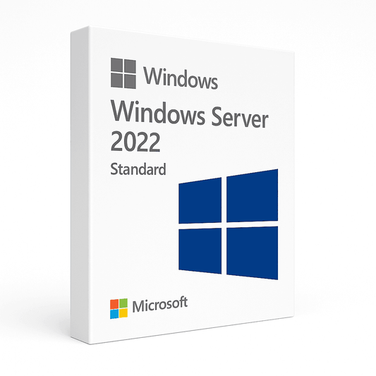 Windows Server 2022 Standard Key – Digital & Global Aktivierbar, Softwareverpackung mit Microsoft-Logo für sofortige Online-Aktivierung.
