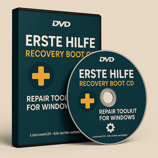 Recovery Boot CD – Reparatur-Toolkit für Windows-Notfälle als physische DVD mit Hülle, ideal zur Systemwiederherstellung bei Startproblemen.